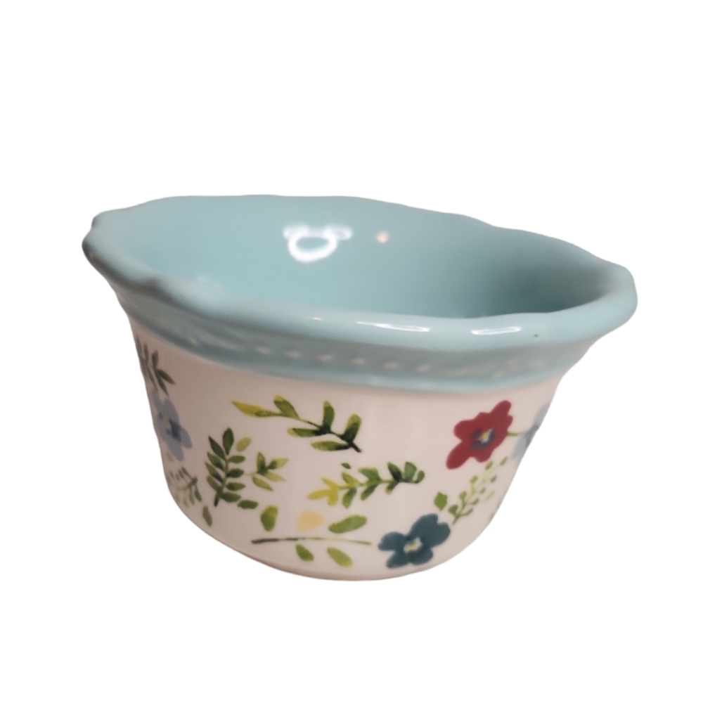 The Pioneer Woman Spring Flowers White And Blue Ramekin For Baking Stoneware